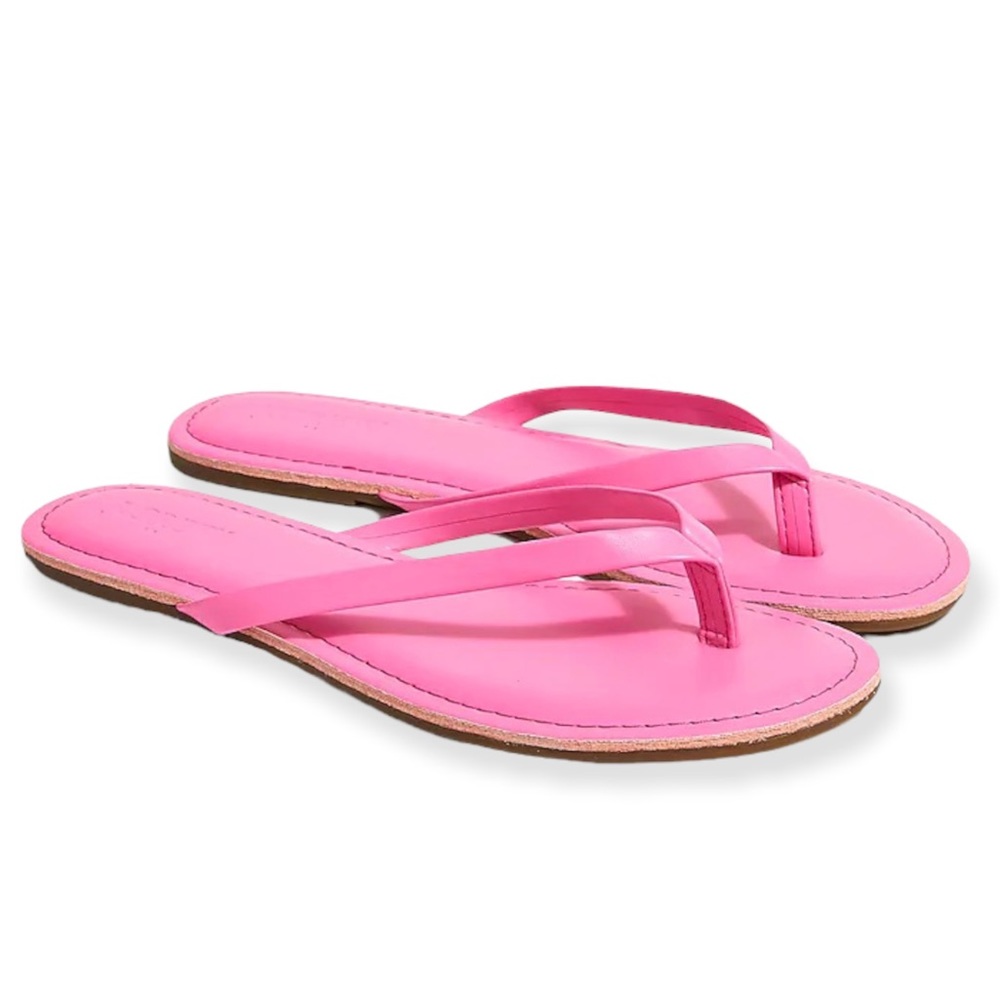 J. CREW Easy Summer Flip-Flops Pink Thong Sandals Padded Foot Bed Neon Tulip